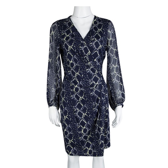 DVF Grid Print Blue Sigourney Wrap Dress - Picture 2 of 11